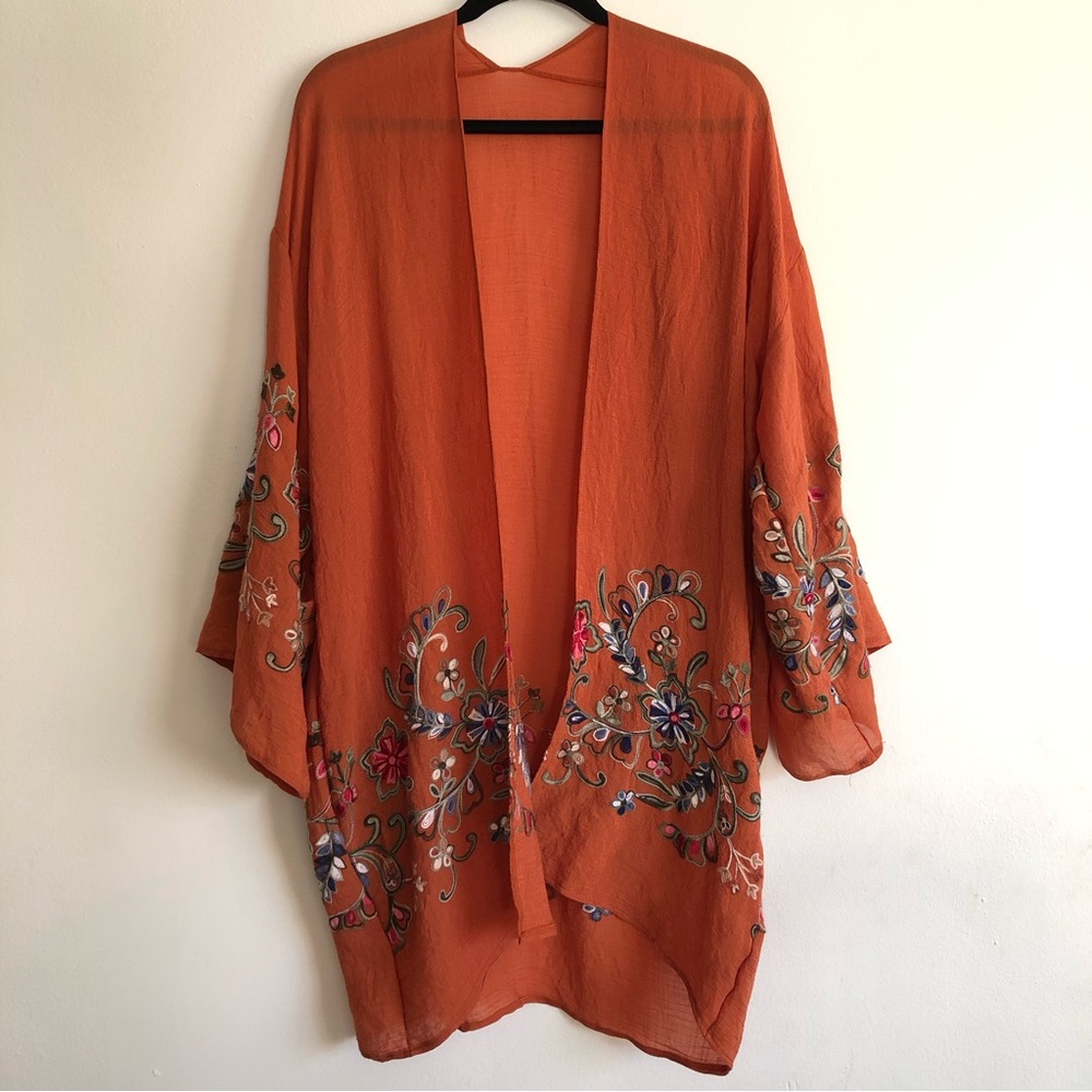 Chic Soul Rust Floral Embroidered Kimono| Floral Cover-up| Boho Top| 2XL